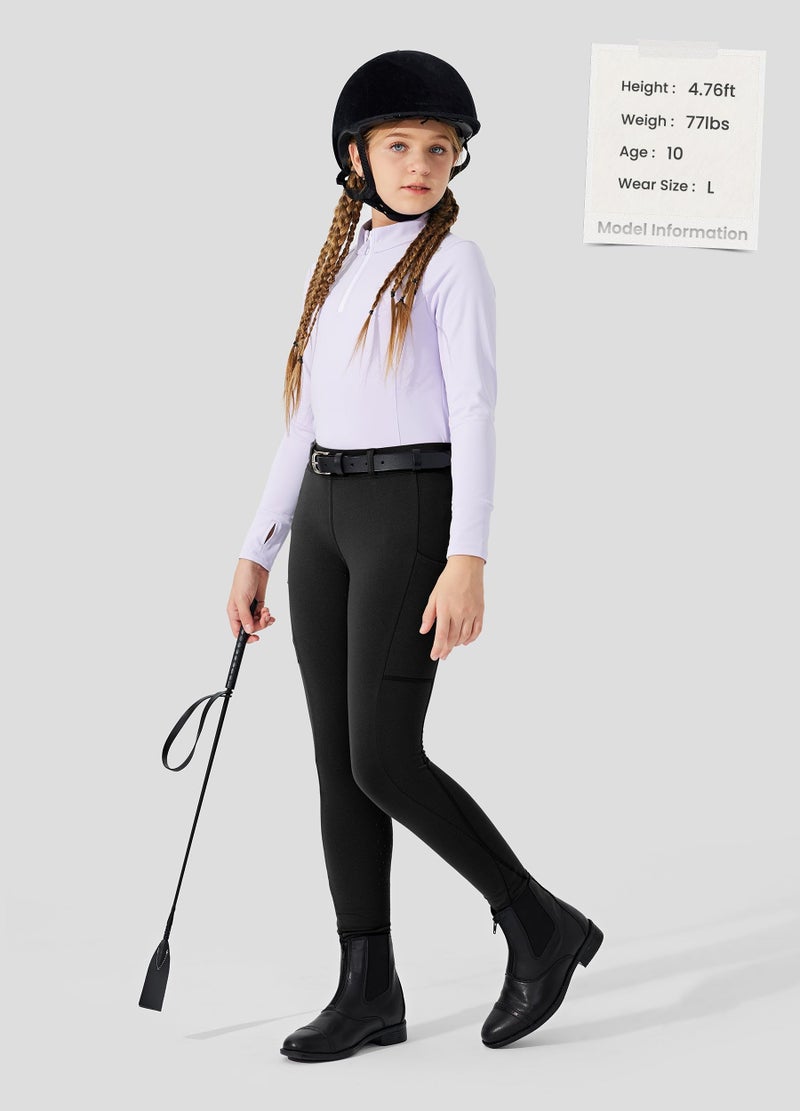 Willit Girls Fleece Horse Riding Pants Equestrian Breeches Kids Winter Riding Tights Thermal Schooling Tights Black S - Image 5
