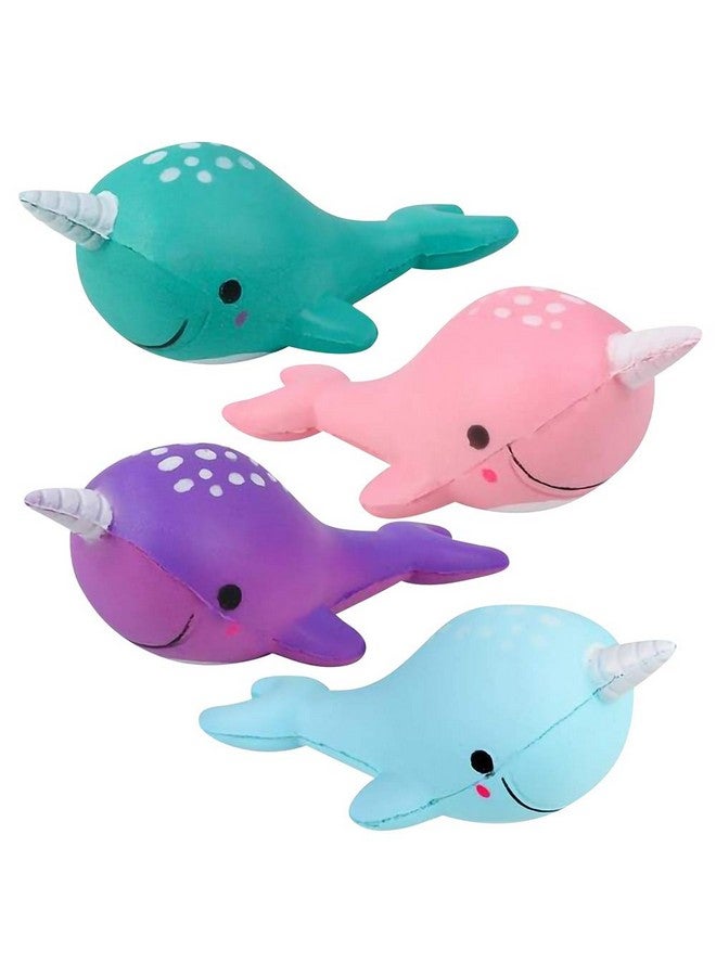ArtCreativity Squeezy Narwhals Set Of 4 Scented Slow Rising Stress Relief Toys For Kids Squeezable Narwhale Birthday Party Favors And Goodie Bag Fillers 4 Cute Colors - Image 1