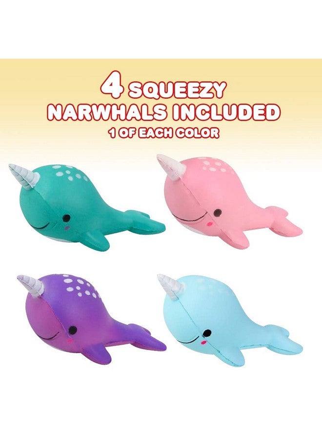 ArtCreativity Squeezy Narwhals Set Of 4 Scented Slow Rising Stress Relief Toys For Kids Squeezable Narwhale Birthday Party Favors And Goodie Bag Fillers 4 Cute Colors - Image 2