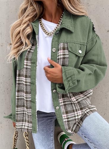 Shein SHEWIN Denim Jacket for Women Long Sleeve Button Down Oversized jean Jacket Denim Shirt Fall Clothes Fleece Winter Coats for Women Green Medium - Image 3