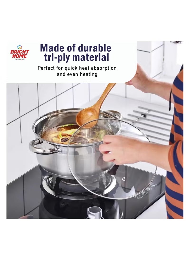 Bright Home High-Quality Stainless Steel Cookware Set – 12 Pieces with Glass Lids – Durable and Easy to Clean - Image 3