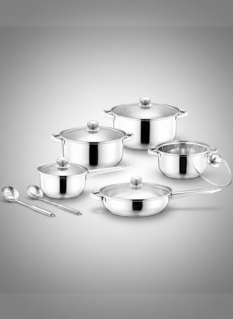 Bright Home High-Quality Stainless Steel Cookware Set – 12 Pieces with Glass Lids – Durable and Easy to Clean - Image 1
