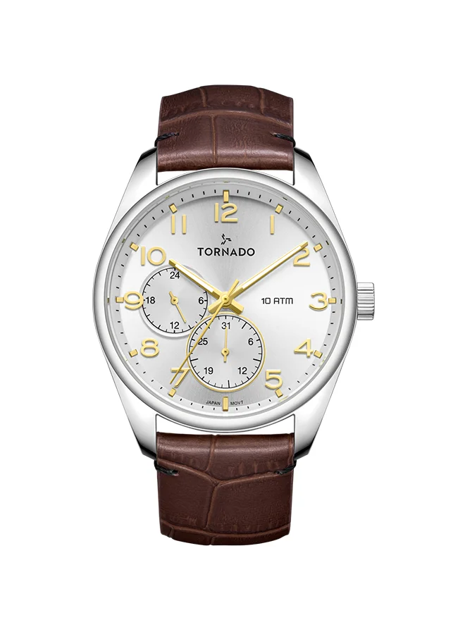 TORNADO Men's Genuine Leather Multi Function Watch T25102-SLDW - 42.5 mm