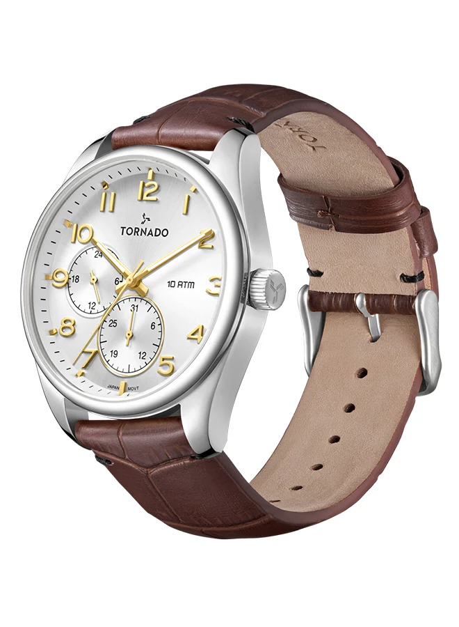 TORNADO Men's Genuine Leather Multi Function Watch T25102-SLDW - 42.5 mm