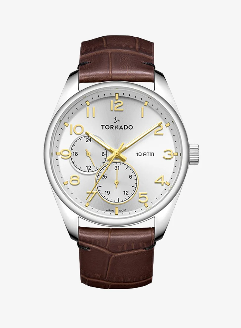 TORNADO Men's Genuine Leather with crocodile pattern Multi Function Watch T25102-SLDW - 42mm mm