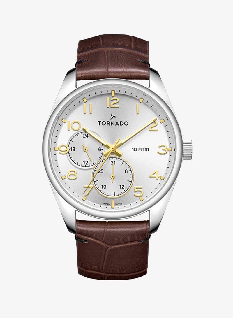 TORNADO Men's Genuine Leather with crocodile pattern Multi Function Watch T25102-SLDW - 42mm mm - Image 1