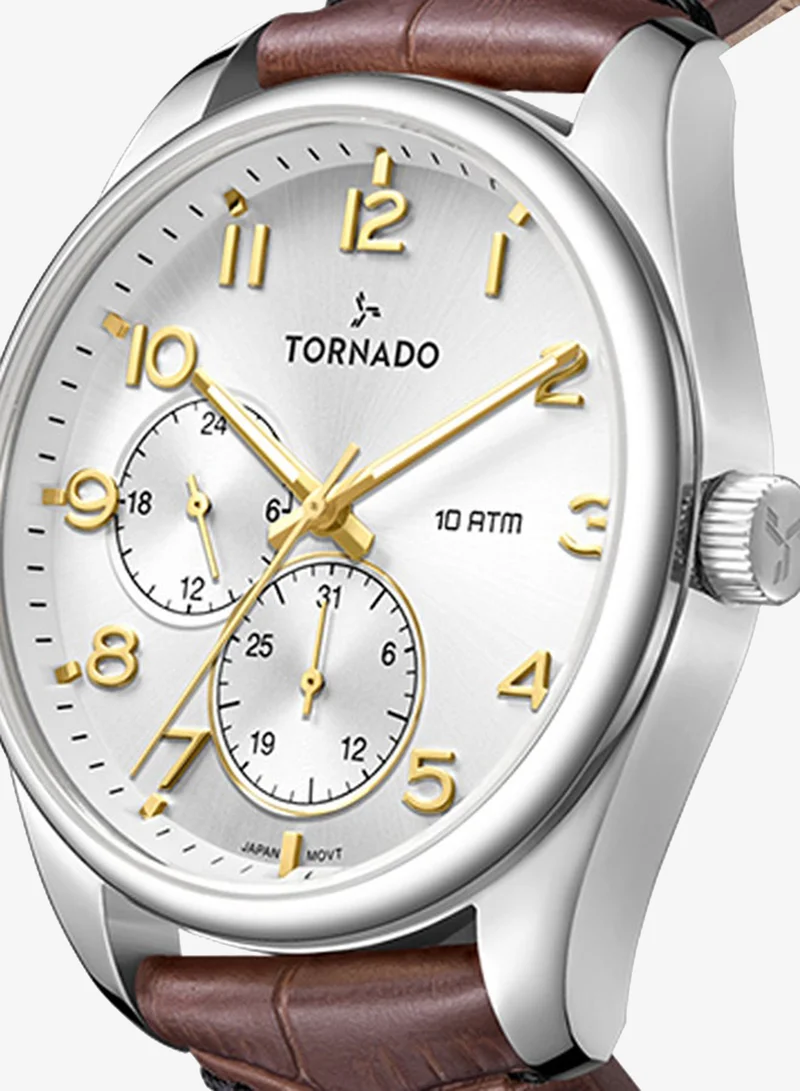 Tornado white Men's Genuine Leather with crocodile pattern Multi Function Watch T25102-SLDW - 42mm mm for Men | Best Price UAE