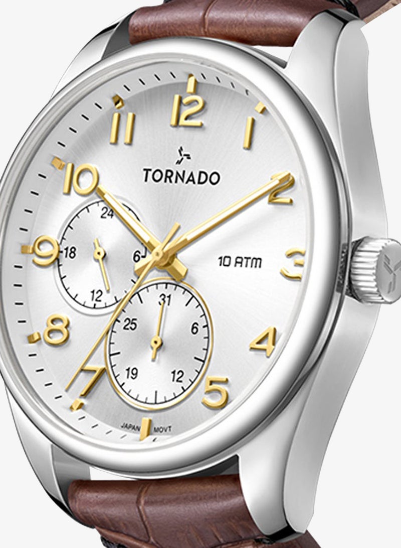 TORNADO Men's Genuine Leather with crocodile pattern Multi Function Watch T25102-SLDW - 42mm mm - Image 5