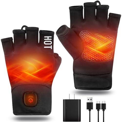 uncn Heated Gloves Fingerless for Women Man with 3.7V 3000mAh Rechargeable Battery Work Touchscreen Gloves for Winter Cold Weather Rechargeable Electric (Large) - Image 1