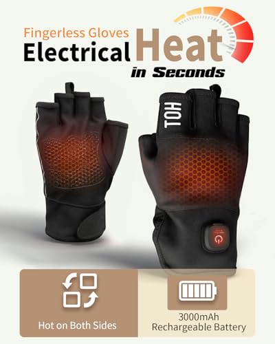 uncn Heated Gloves Fingerless for Women Man with 3.7V 3000mAh Rechargeable Battery Work Touchscreen Gloves for Winter Cold Weather Rechargeable Electric (Large) - Image 3