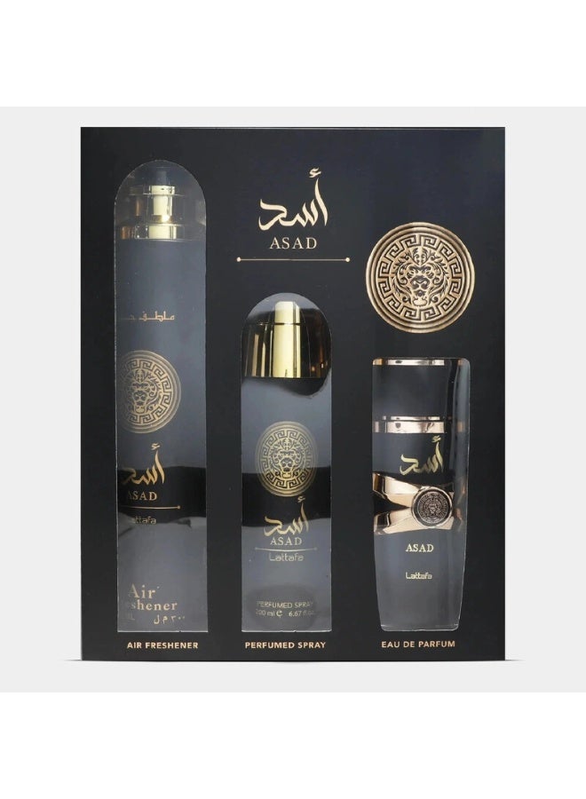 Lattafa Gift Set Asad EDP 100ml + Perfumed Spray 200ml + Air Freshener 300ml - Image 3