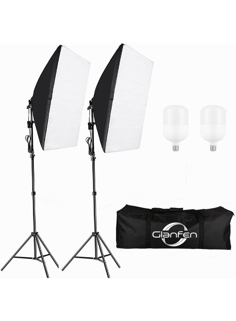 Glanfen Photography Soft Box Lighting Kit with 2 Pcs 105W Bulb Soft Box and Carry Bag for Portrait Product Shooting - Image 1