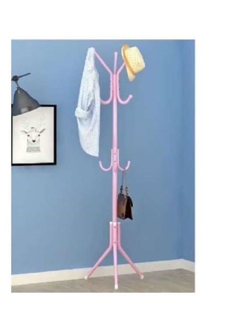 Hanger - Metal Rack with 6 Hooks for Hanging Coats, Hats, Jackets, Umbrellas, Ties, Bags 42 x 165 cm (Pink)  - Image 1