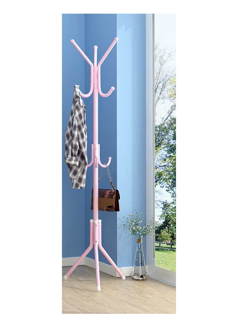 Hanger - Metal Rack with 6 Hooks for Hanging Coats, Hats, Jackets, Umbrellas, Ties, Bags 42 x 165 cm (Pink)  - Image 2