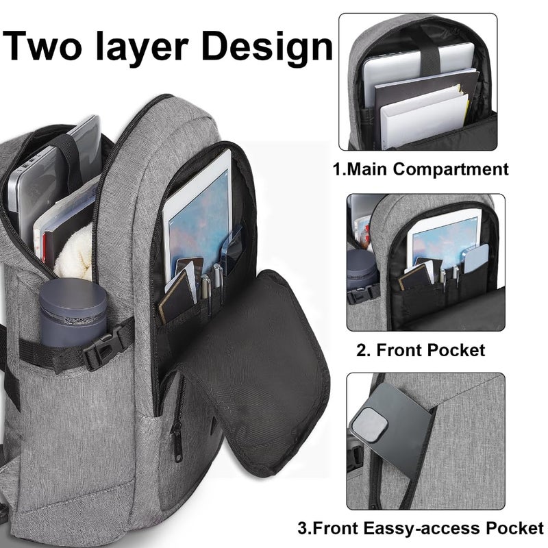 Mancro Laptop Backpack for Travel, Anti-theft Laptop Backpack for Men Business Backpack Work Daypack with USB Charging Port & Lock, Water Resistant Travel Computer Bag Daypack, Grey - Image 2