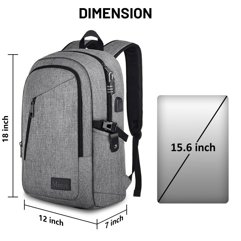Mancro Laptop Backpack for Travel, Anti-theft Laptop Backpack for Men Business Backpack Work Daypack with USB Charging Port & Lock, Water Resistant Travel Computer Bag Daypack, Grey - Image 5
