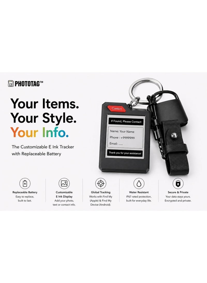 PhotoTag Smart Tracker & Smart Tag Bluetooth Tracker, Item Finder & Key Finder for Keys, Luggage, Wallets & Bags, Apple Find My & Android Find My Compatible, Color E-Ink Display, IP65, 10-Month Battery - Image 3