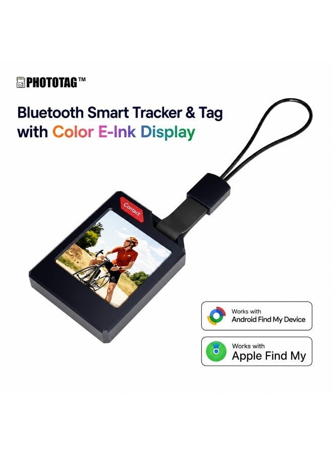 PhotoTag Smart Tracker & Smart Tag Bluetooth Tracker, Item Finder & Key Finder for Keys, Luggage, Wallets & Bags, Apple Find My & Android Find My Compatible, Color E-Ink Display, IP65, 10-Month Battery - Image 1