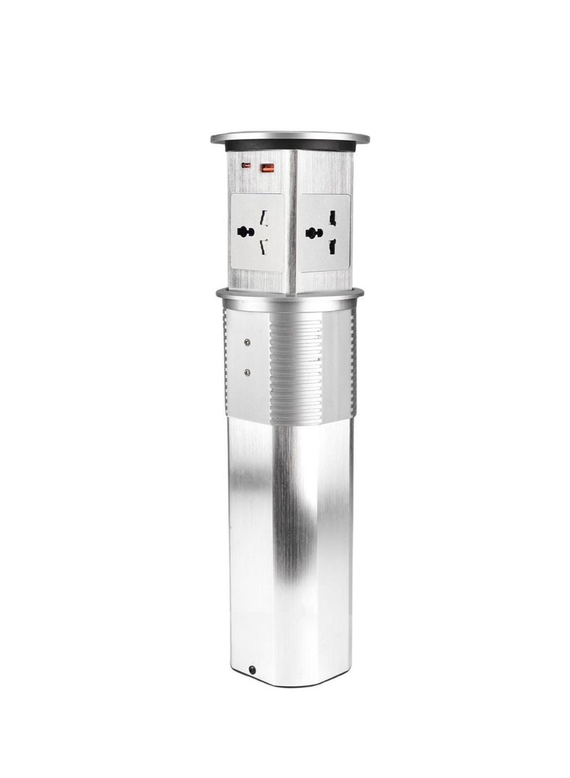 CZEN ELECTRIC Pop-Up Power Socket with Wireless Charger, Built-in Desk Power Hub, Qi Fast Charging Pad, AC Outlets, Hidden Table Installation for Office & Workspace (SILVER) - Image 1