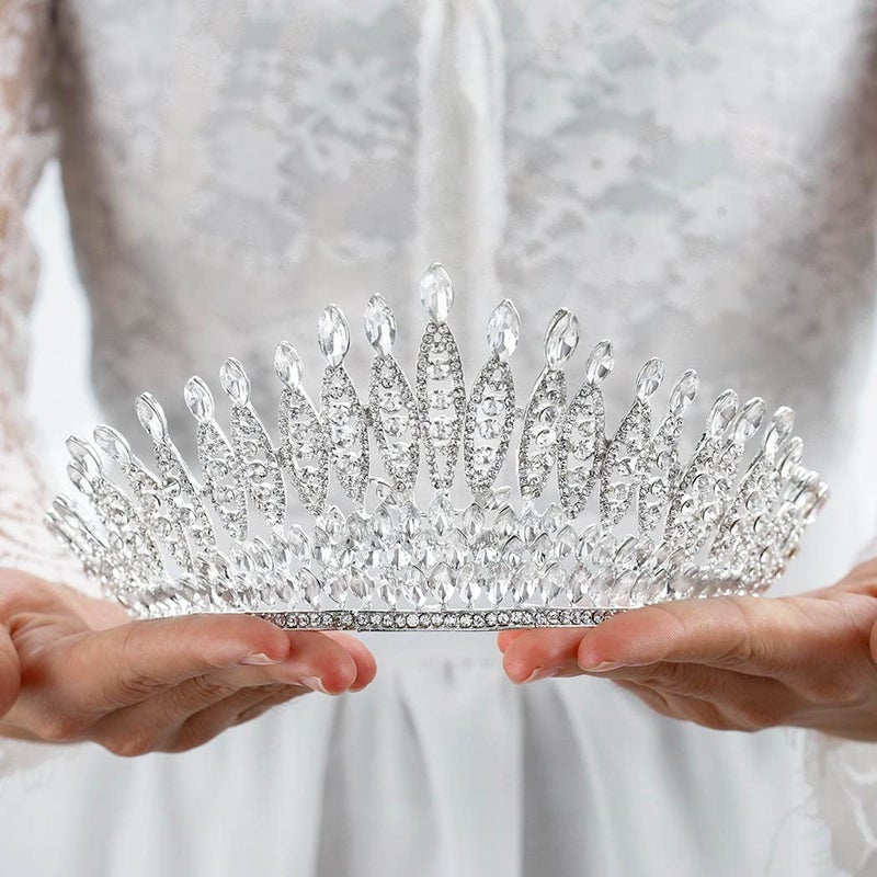Aceorna Baroque Crowns and Tiaras Crystal Bride Wedding Queen Crowns for Brides and Bridesmaids Rhinestones Silver Tiara Decorative Bridal Princess Tiaras Hair Accessories for Women - Image 2