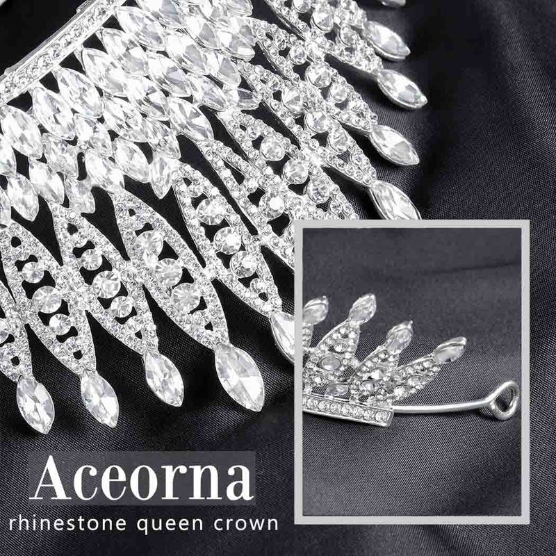 Aceorna Baroque Crowns and Tiaras Crystal Bride Wedding Queen Crowns for Brides and Bridesmaids Rhinestones Silver Tiara Decorative Bridal Princess Tiaras Hair Accessories for Women - Image 3
