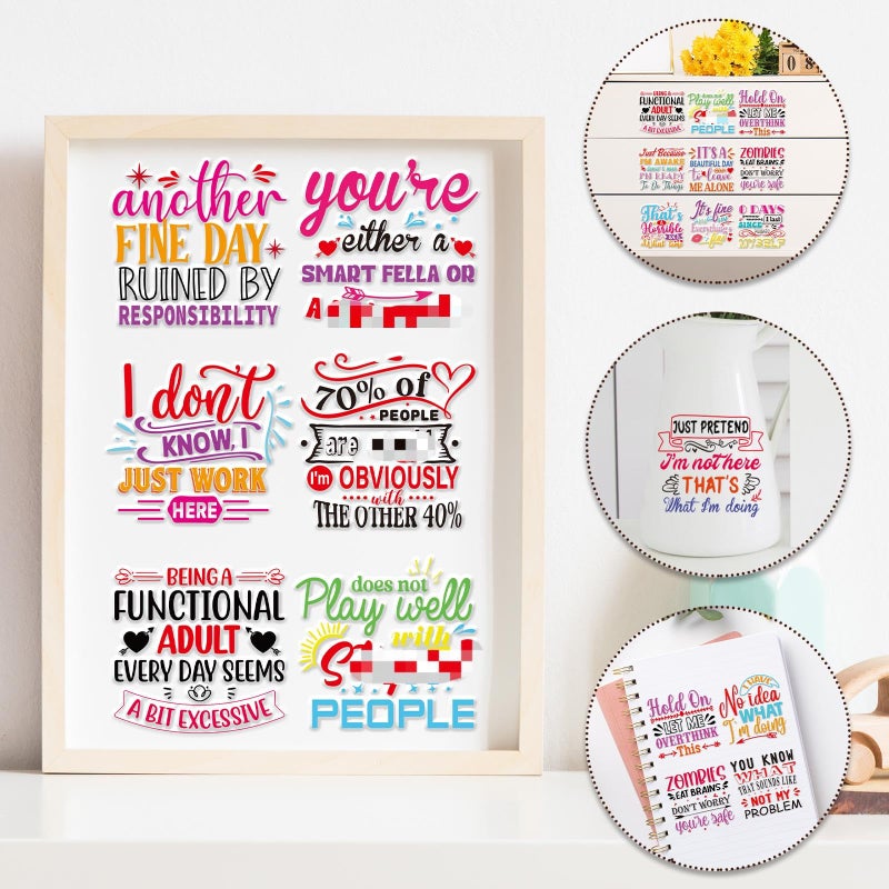 Rngmsi Funny UV DTF Cup Wrap - 20 Sheets Sarcastic UV DTF Wraps for 16 oz Humorous UVDTF Decals for Tumblers Waterproof Rub on Transfer Stickers for Glass, Wood DIY Crafts - Image 5