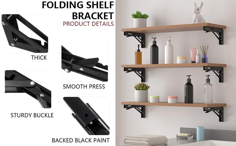 JUGTE Folding Shelf Brackets Heavy Duty Metal Collapsible Shelf Bracket for Bench Table Shelf Hinge Wall Mounted Space Saving DIY Bracket 40 CM 4 - Image 5