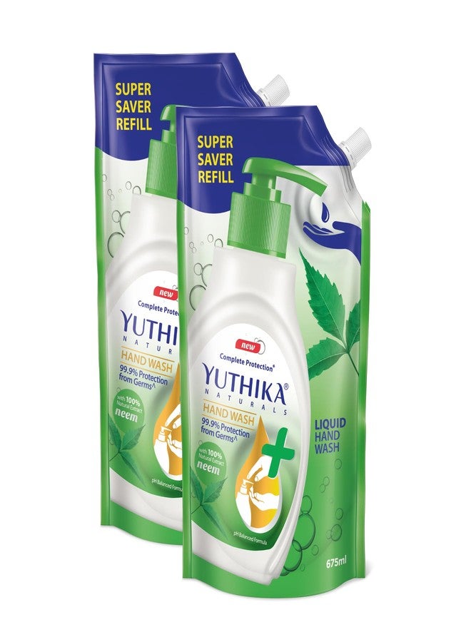 Yuthika Germ Protection Neem Hand Wash liquid Refill | Antibactirial Handwash with PH balanced Formula 675ml (Pack of 2) - Image 1