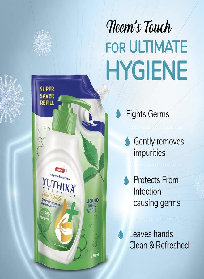 Yuthika Germ Protection Neem Hand Wash liquid Refill | Antibactirial Handwash with PH balanced Formula 675ml (Pack of 2) - Image 4