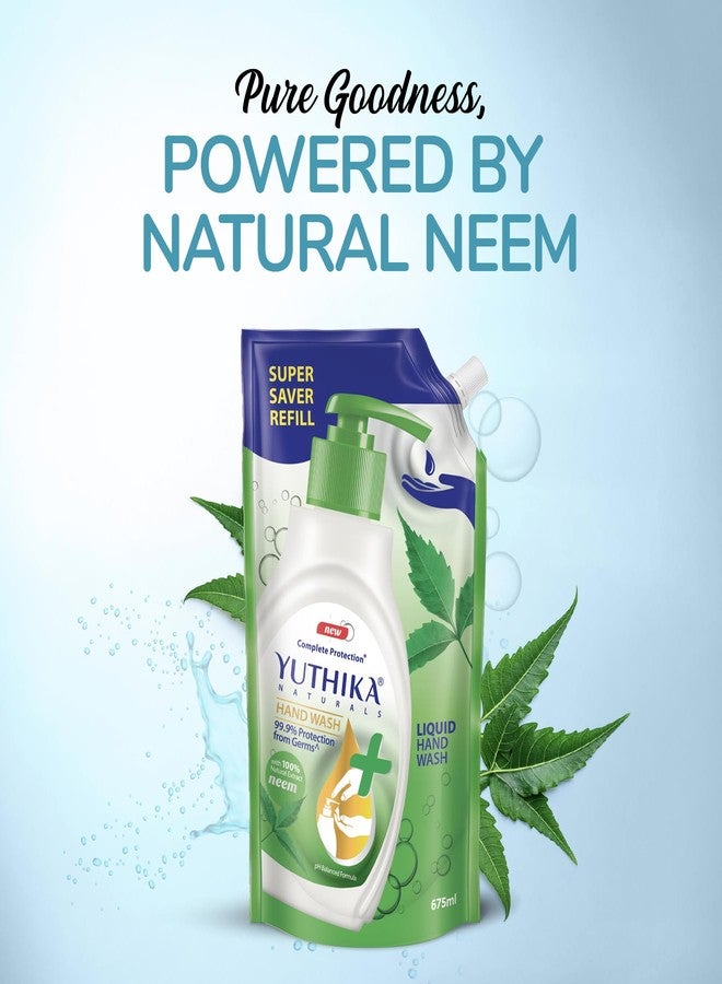 Yuthika Germ Protection Neem Hand Wash liquid Refill | Antibactirial Handwash with PH balanced Formula 675ml (Pack of 2) - Image 3