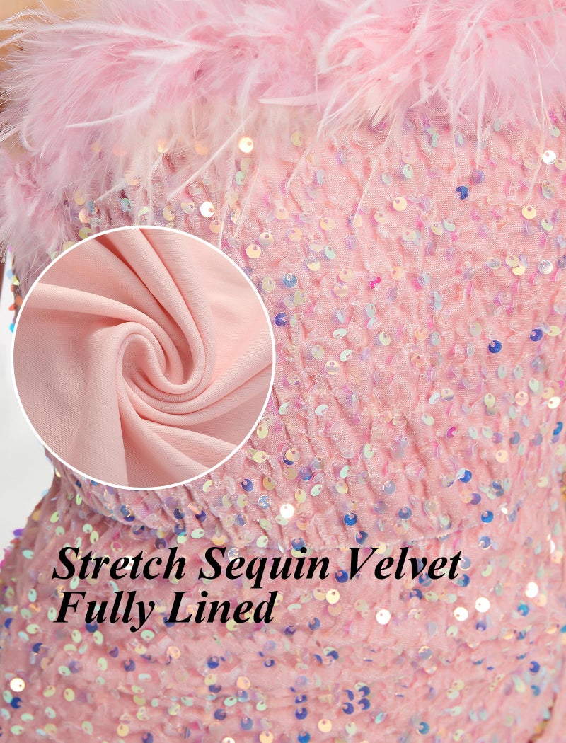 EXARUS Girls Pink Dress Sequin Glitter Bodycon Sparkle Sparkly Ruched Tween Spaghetti Strap Semi Formal Party Cocktail Ball Prom Teen Wedding Kids Mini Short Dresses Fancy Glam Velvet 10Y - Image 3