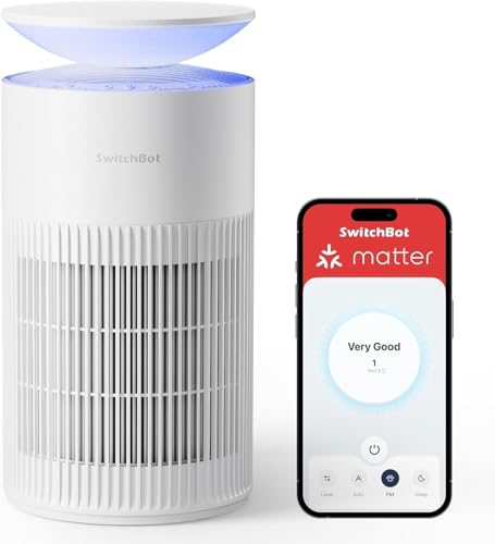 SwitchBot Air Purifiers for Home Large Room with Matter Up to 3620 ft², 20dB, Washable Pre-filter, Pet Mode, RGB Colors, Aromatherapy, Work with HomeKit, Google Home, Alexa, Floor Model-White - Image 1