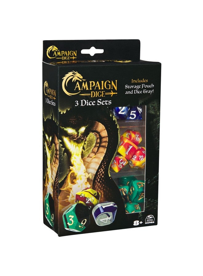 Spin Master Games Spin Master Games, Campaign Dice, 3 Sets of Polyhedron Dice for RPG & Board Games, Storage Pouch & Silicone Tray, DND Dungeons and Dragons, MTG Magic The Gathering, for Ages 8 & Up  - Image 1