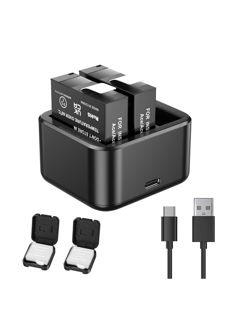 Generic 2 Pack 1800mAh Replacement Insta360 Ace Pro Battery, with Triple Slot USB Fast Charger Hub Compatible with Insta360 Ace Pro Accessories Camera  - Image 1