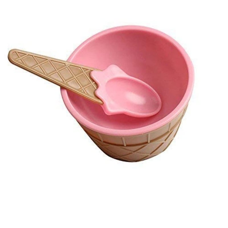 KPS Ice Cream Bowl Plastic Solid Colour Cream Cup Couple Bowl with SpoonPack of 1 - Image 1