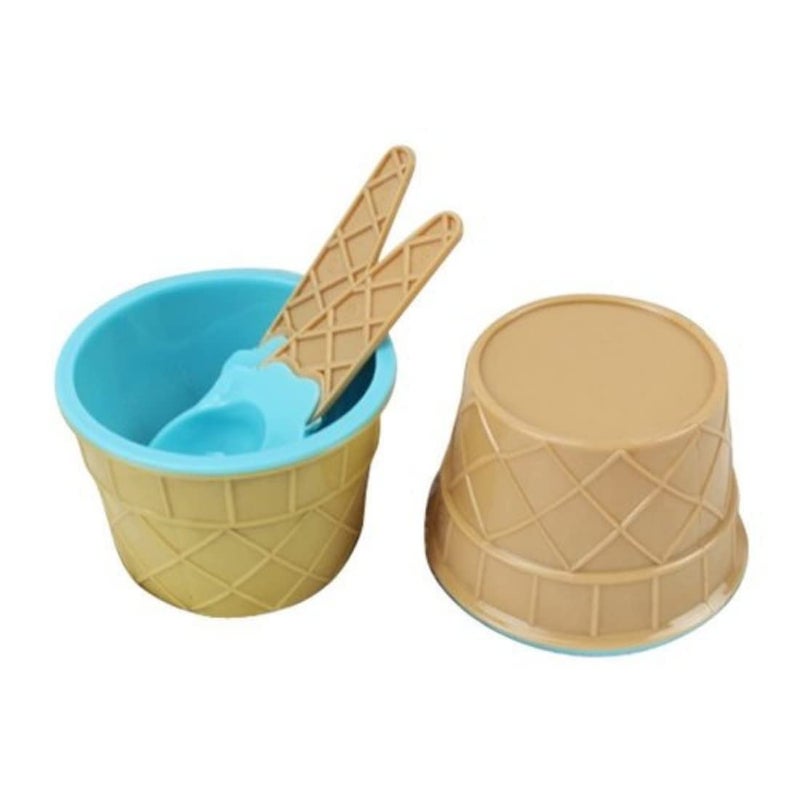 KPS Ice Cream Bowl Plastic Solid Colour Cream Cup Couple Bowl with SpoonPack of 1 - Image 2