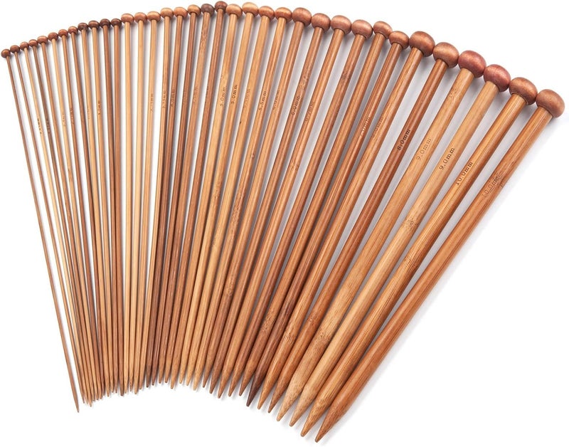LIHAO 30pcs Bamboo Knitting Needles Set, Wooden Knitting Needles, Knitting Kit Accessories for Beginners Handmade, Single Pointed from 2.0mm-10.0mm - Image 1