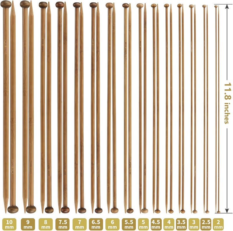 LIHAO 30pcs Bamboo Knitting Needles Set, Wooden Knitting Needles, Knitting Kit Accessories for Beginners Handmade, Single Pointed from 2.0mm-10.0mm - Image 2