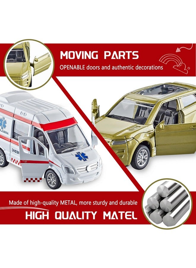 KIDAMI Die-cast Metal Toy Cars Set of 5, Openable Doors, Pull Back Cars Ambulance, Gift Pack for Kids (Official Car Ⅱ) - Image 3