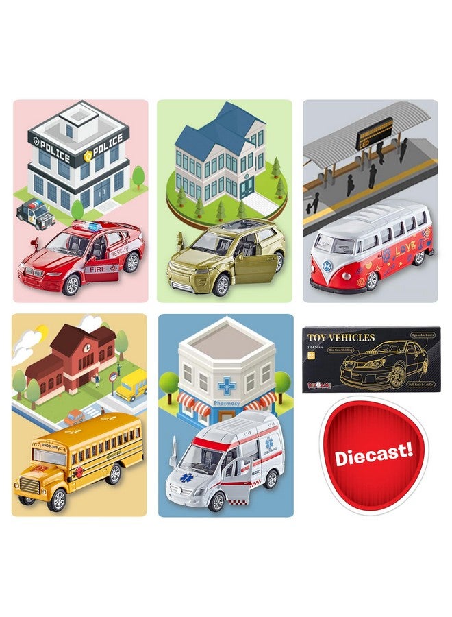 KIDAMI Die-cast Metal Toy Cars Set of 5, Openable Doors, Pull Back Cars Ambulance, Gift Pack for Kids (Official Car Ⅱ) - Image 2