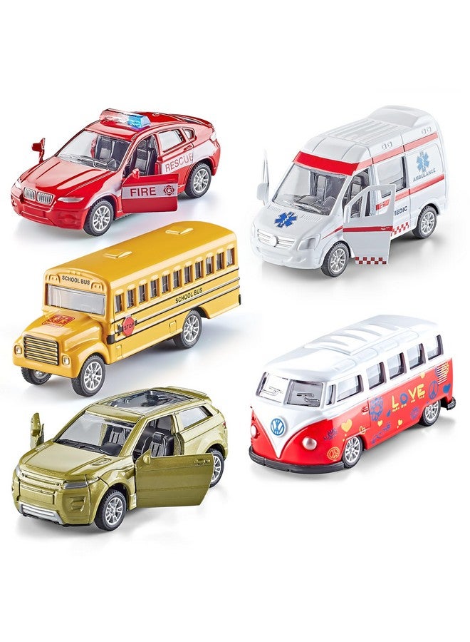 KIDAMI Die-cast Metal Toy Cars Set of 5, Openable Doors, Pull Back Cars Ambulance, Gift Pack for Kids (Official Car Ⅱ) - Image 1
