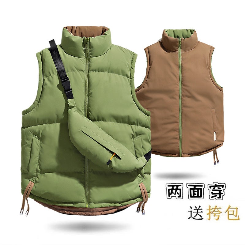 Vest Green New Double-sided Cotton for Men's Down Waistcoat Spring and Autumn Outerwear Trendy Warm