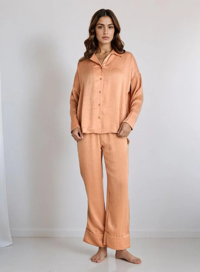Pyjama Set Collared Shirt & Trousers Polyester
