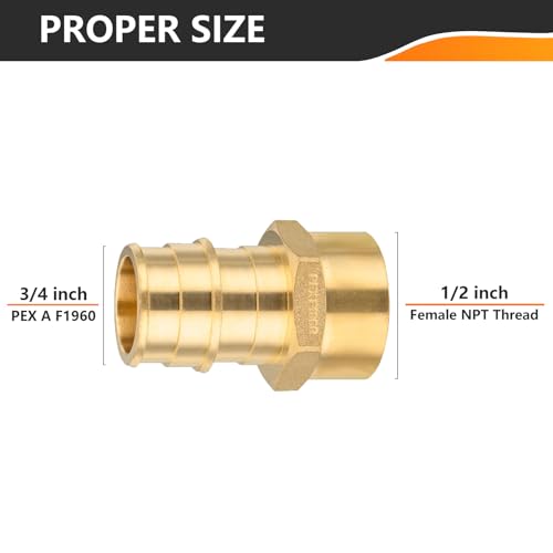 HeSun 5Pack HeSun PEXA Fitting 34 PEXA x 12 Female NPT Thread Expansion Adapter ASTM F1960PEX19601245 - Image 3