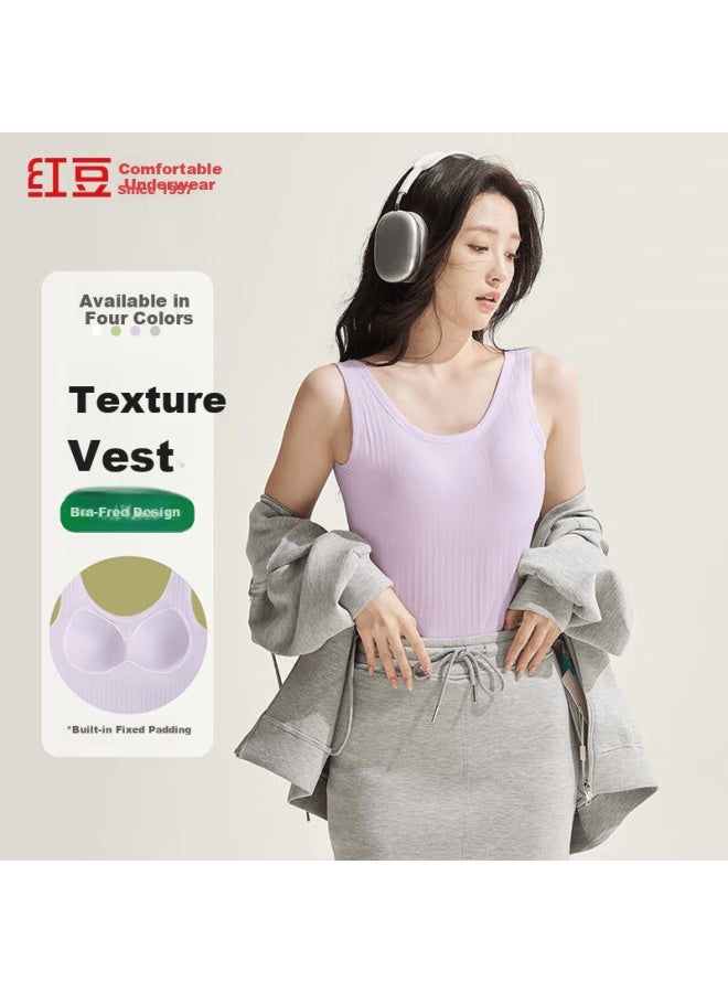 Hongdou Women's Soft Cotton Stretch Vertical Stripe Vest With Chest Pad, Simple And Wearable Outerwear Tank Top - Image 1