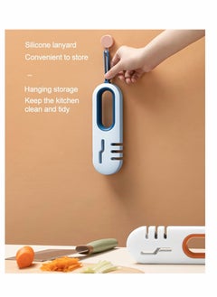 Excefore Kitchen Knife Sharpener, 4 in 1 Multifunctional Home Manual Knife Accessories 3-stage for Knives and Scissors (Blue)  - Image 2
