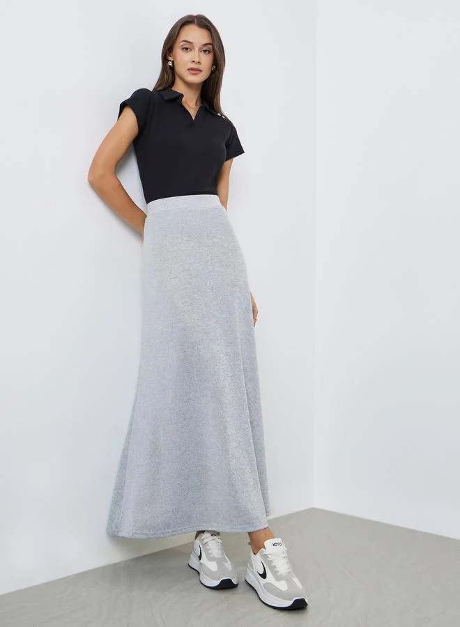 Styli Grey A-Line Midi Skirt
