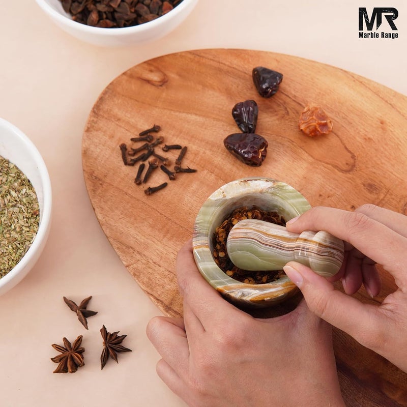 MARBLE RANGE Marble Herb & Spice Grinder 3" Inch Green Onyx Handmade – Natural Stone Mortar & Pestle Set for Garlic, Seasonings & Kitchen Use | Spice Grinder Bowl for Herbs, Guacamole & Kitchen Storage Organizer - Image 2