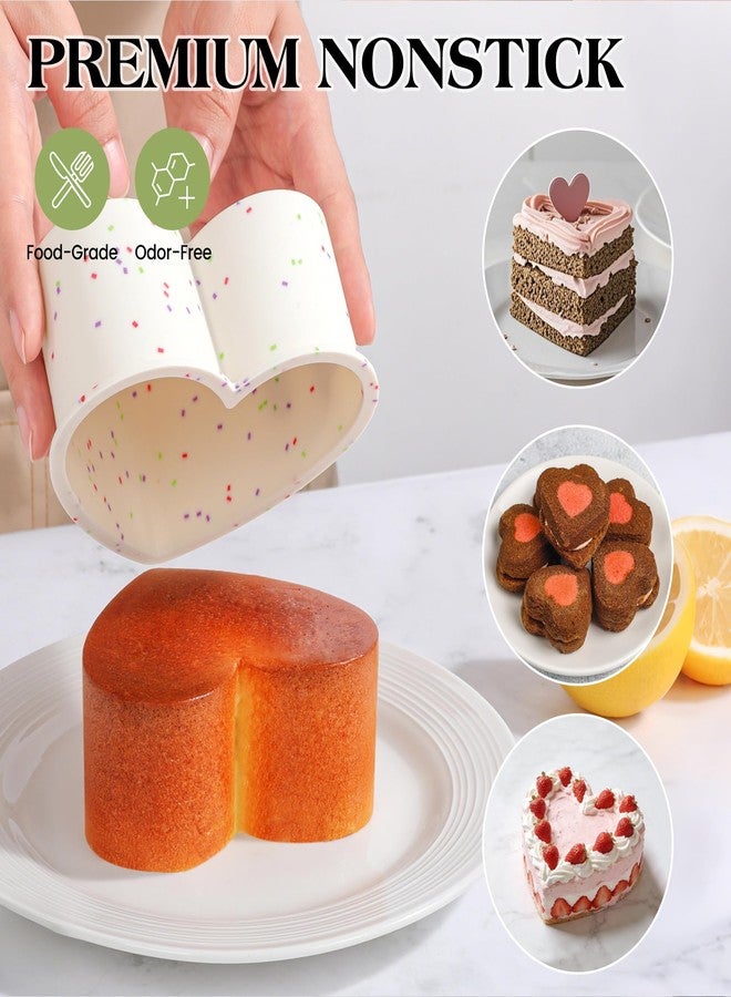 AOTASO 6 Inch Heart Shaped Cake Pans Small Heart Cake Pan Nonstick Silicone Molds for Baking Set of 3 (Cream) - Image 2