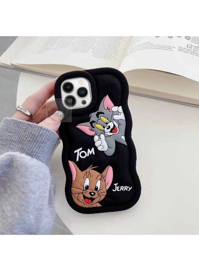 IAF For iPhone 16 Pro Max Cover Case with Camera Protection Cute 3D Soft Silicone Protective Design Cartoon Back Cover Silicone BLACK  - Image 1